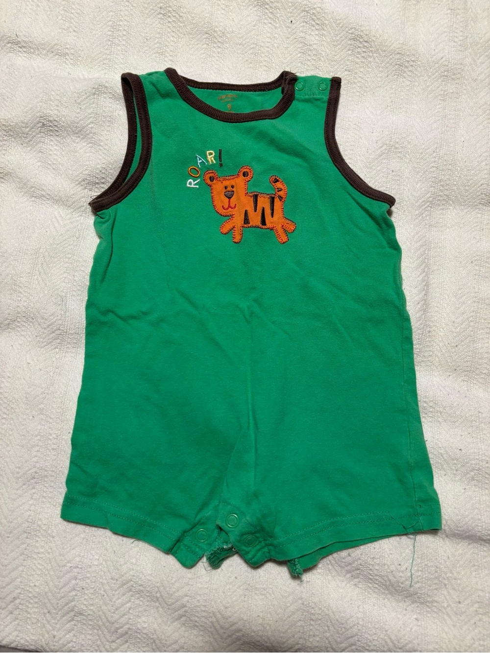 Carter's Green Sleeveless Romper with Orange Tiger Applique